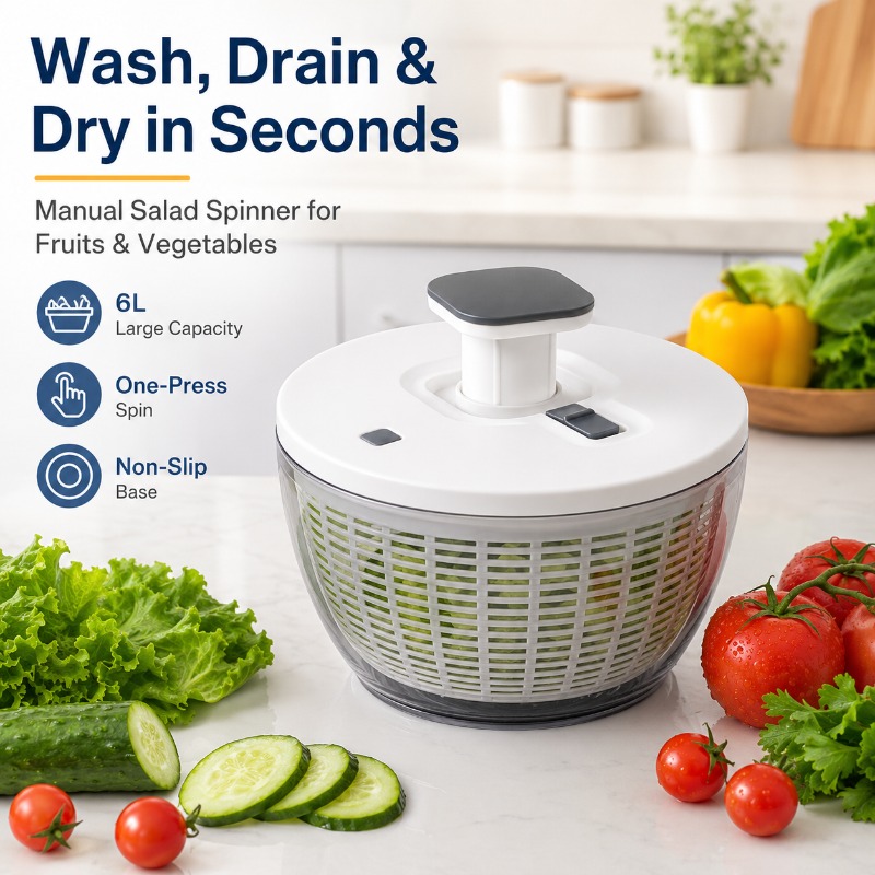 Salad Spinner - Essoreuse à salade manuelle 6L, lave-fruits